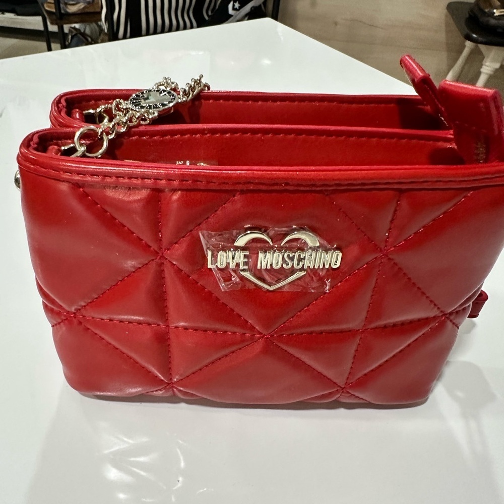 Love Moschino Red Quilted Crossbody Bag Double Zip NWT - Picture 3 of 14